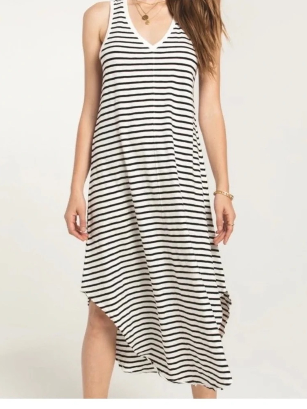 Z Supply Reverie Stripe V-Neck Sleeveless Dress in Black and White size small